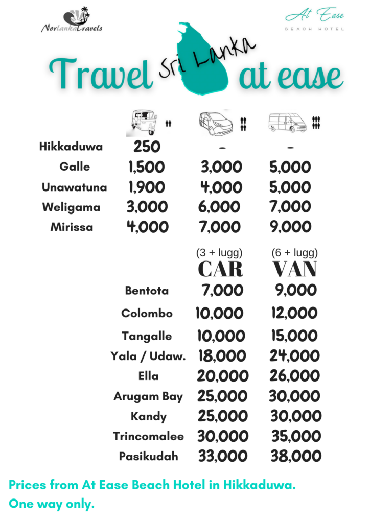 Transport Price list Hikkaduwa