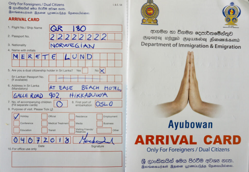 tourist visa application form sri lanka